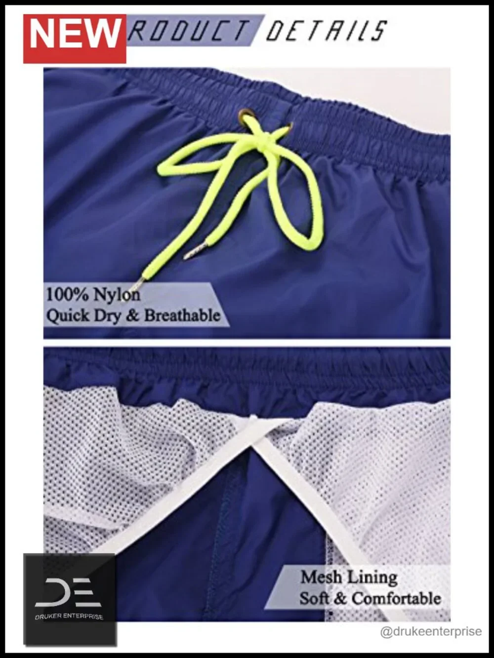 2 Pack Men's Swim Trunks Quick Dry with Mesh Lining